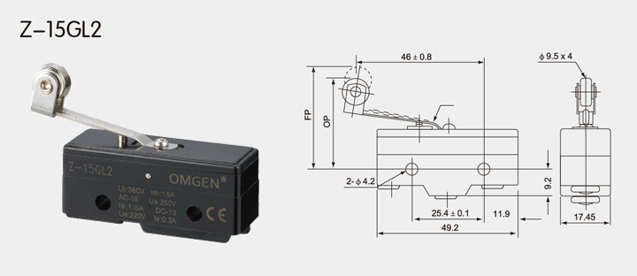 Z-15GL2 微動開關(guān)行程尺寸圖