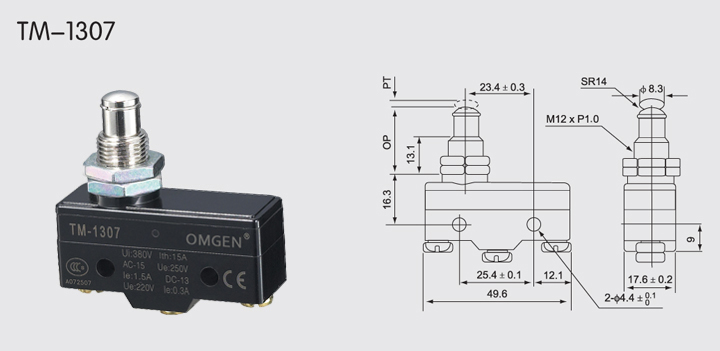 TM-1307微動開關(guān)尺寸圖