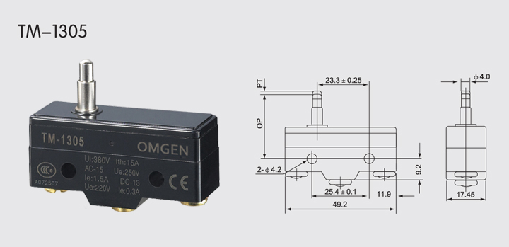 TM-1305微動開關(guān)尺寸圖