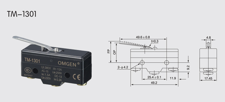 TM-1301微動開關(guān)尺寸圖